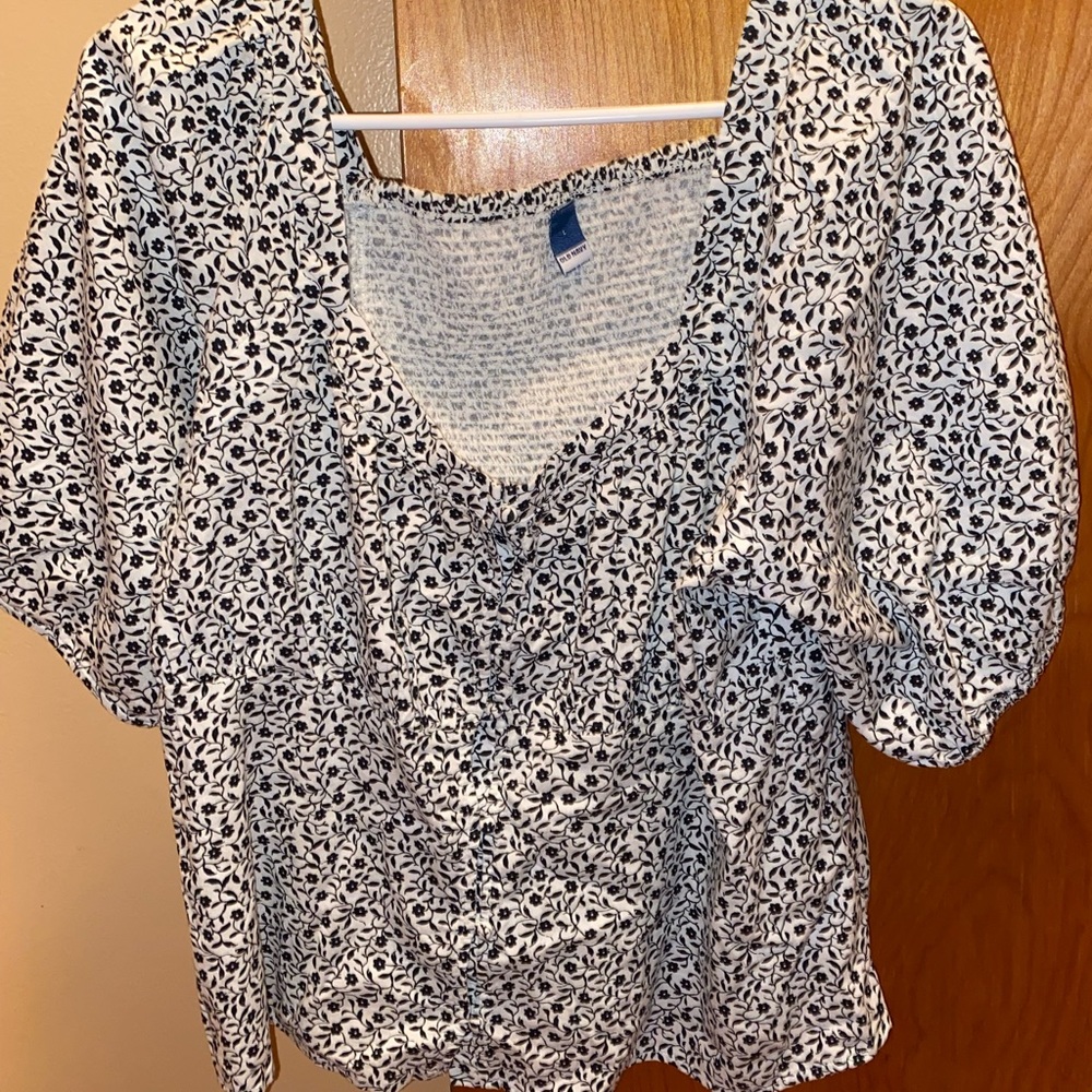 Black and White Floral Blouse